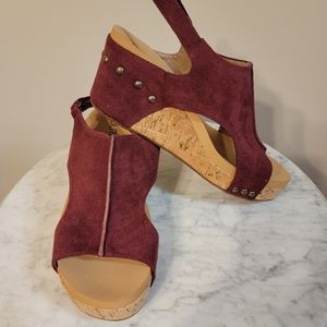 CORKYS- CARLEY DARK RED SUEDE WEDGES